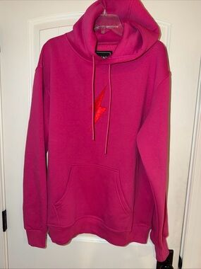 Bruce Bolt Hoodie Mens Large Pink Lightning Bolt Fleece Pullover Sweatshirt